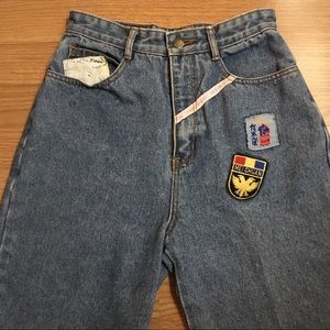 Vintage high waisted mom jeans with unique patchwork